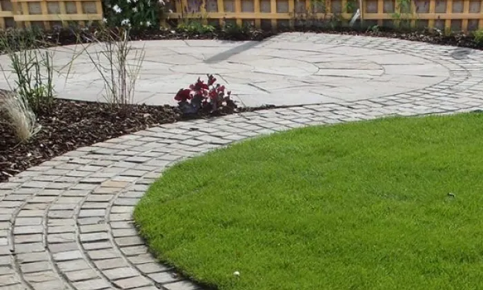 Paving and shrubbery